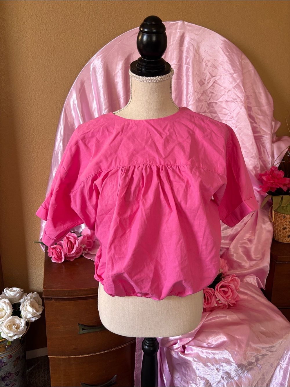 Pink Short Sleeve Peasant Top